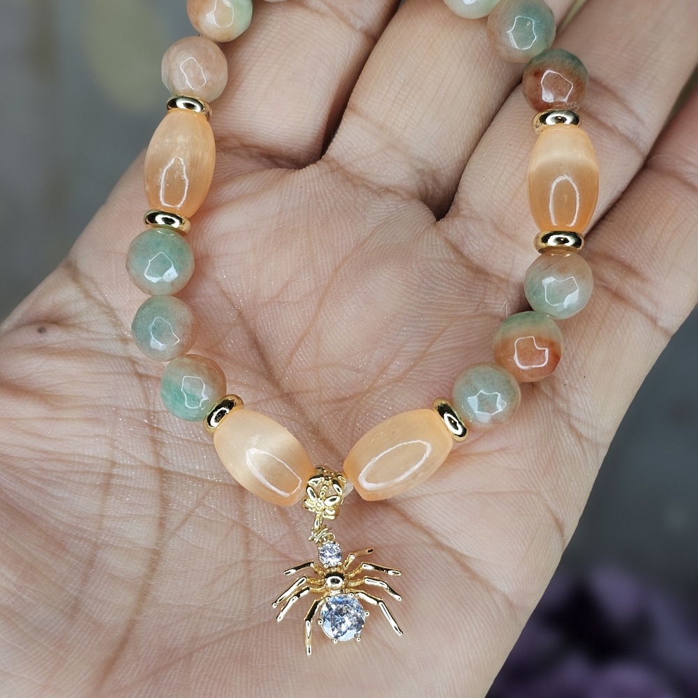 NEW Selenite & Jade with Spider Charm Bracelet